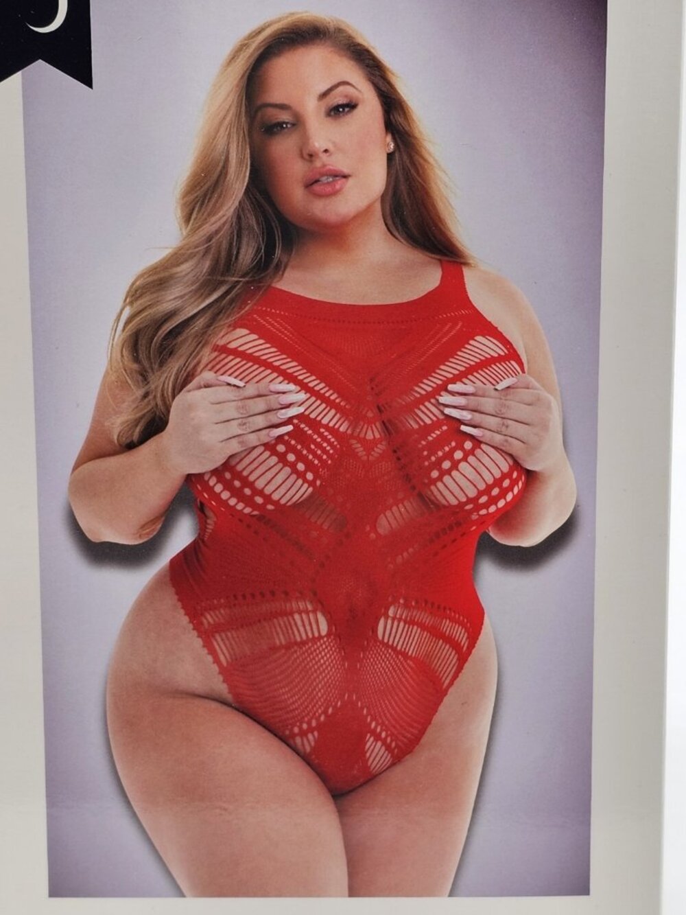 Baci Lingerie Women's Queen Size 14-18 Red Lace Sheer Sexy Jacquard Bodysuit